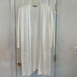 Kasper Long White Lightweight Cardigan Woman's Sweater - Size L